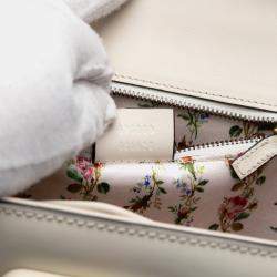 Pre Owned Gucci White Calfskin Frame Print Bamboo Top Handle Bag