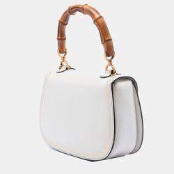 Pre Owned Gucci White Calfskin Frame Print Bamboo Top Handle Bag