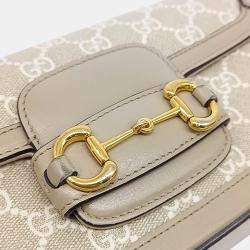 Pre Owned Gucci Beige Coated Canvas 1955 Horsebit Shoulder Bag