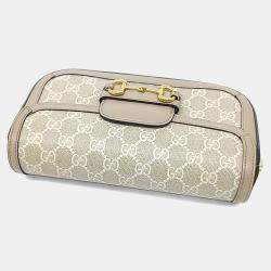 Pre Owned Gucci Beige Coated Canvas 1955 Horsebit Shoulder Bag