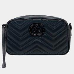 Pre Owned Gucci Black Leather Marmont Crossbody Bag