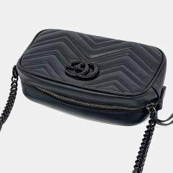 Pre Owned Gucci Black Leather Marmont Crossbody Bag
