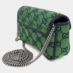 Pre Owned Gucci Green Fabric Fabric Super Mini Crossbody Bag