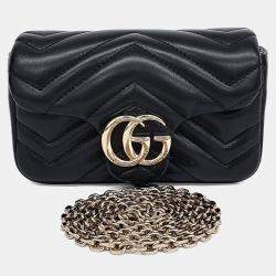 Pre Owned Gucci Black Leather GG Marmont Mini Shoulder Bag