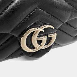 Pre Owned Gucci Black Leather GG Marmont Mini Shoulder Bag