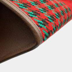 Pre Owned Gucci Red Interlocking G Tweed Houndstooth Stripe Satchel