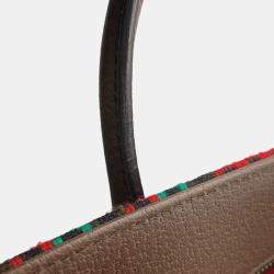 Pre Owned Gucci Red Interlocking G Tweed Houndstooth Stripe Satchel