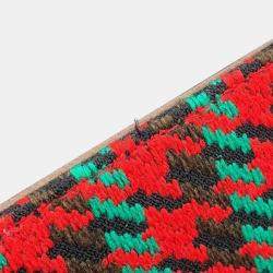 Pre Owned Gucci Red Interlocking G Tweed Houndstooth Stripe Satchel