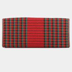 Pre Owned Gucci Red Interlocking G Tweed Houndstooth Stripe Satchel