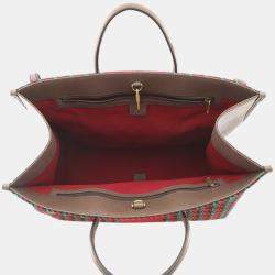 Pre Owned Gucci Red Interlocking G Tweed Houndstooth Stripe Satchel