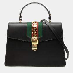 Pre Owned Gucci Black Medium Leather Sylvie Top Handle Bag
