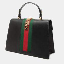 Pre Owned Gucci Black Medium Leather Sylvie Top Handle Bag