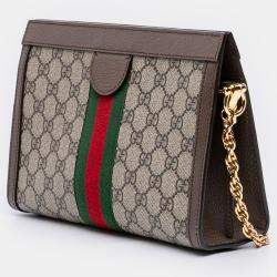 Pre Owned Gucci Brown Small GG Supreme Web Ophidia Chain Crossbody
