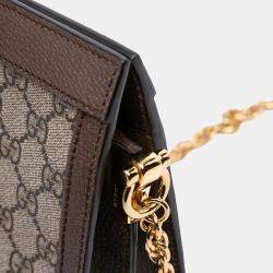 Pre Owned Gucci Brown Small GG Supreme Web Ophidia Chain Crossbody