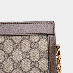 Pre Owned Gucci Brown Small GG Supreme Web Ophidia Chain Crossbody