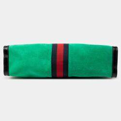 Pre Owned Gucci Green Medium Suede Web Ophidia Chain Shoulder Bag