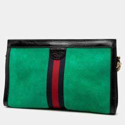 Pre Owned Gucci Green Medium Suede Web Ophidia Chain Shoulder Bag