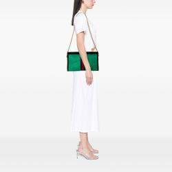 Pre Owned Gucci Green Medium Suede Web Ophidia Chain Shoulder Bag