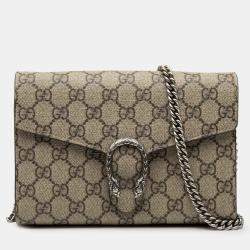 Pre Owned Gucci Brown GG Supreme Dionysus Chain Wallet