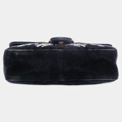Pre Owned Gucci Black Medium GG Marmont Matelasse Velvet Crystal Embellished Shoulder Bag
