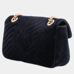 Pre Owned Gucci Black Medium GG Marmont Matelasse Velvet Crystal Embellished Shoulder Bag