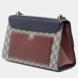 Pre Owned Gucci Blue Brown Medium GG Supreme Padlock Shoulder Bag