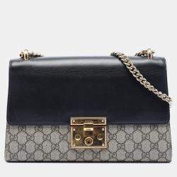Pre Owned Gucci Blue Brown Medium GG Supreme Padlock Shoulder Bag
