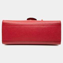 Pre Owned Gucci Red Medium GG Marmont Grained Leather Top Handle Satchel