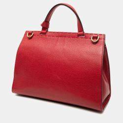 Pre Owned Gucci Red Medium GG Marmont Grained Leather Top Handle Satchel