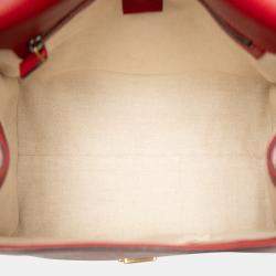 Pre Owned Gucci Red Medium GG Marmont Grained Leather Top Handle Satchel