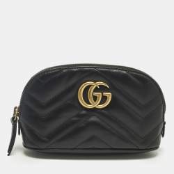 Pre Owned Gucci GG Marmont Black Matelasse Leather Cosmetic Case