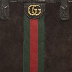 Pre Owned Gucci Ophidia Dark Brown Leather and Suede Open Tote