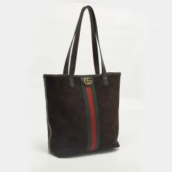 Pre Owned Gucci Ophidia Dark Brown Leather and Suede Open Tote