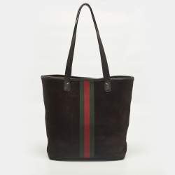 Pre Owned Gucci Ophidia Dark Brown Leather and Suede Open Tote