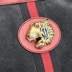 Pre Owned Gucci Blue/Red Large Web Suede Rajah Tote