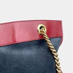 Pre Owned Gucci Blue/Red Large Web Suede Rajah Tote