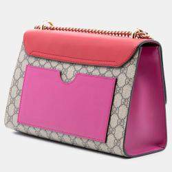 Pre Owned Gucci Brown Red Medium GG Supreme Padlock Shoulder Bag