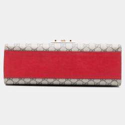 Pre Owned Gucci Brown Red Medium GG Supreme Padlock Shoulder Bag