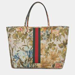 Pre Owned Gucci Flora Ophidia Tote Bag Multicolor Gg Supreme Size Large