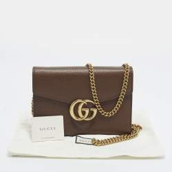 مملوكة مسبقًا Gucci GG Marmont Brown Leather Wallet on Chain