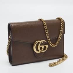 مملوكة مسبقًا Gucci GG Marmont Brown Leather Wallet on Chain