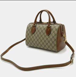 Pre Owned Gucci Gg Supreme Handbag/Shoulder Bag In Pvc And Leather Beige Brown
