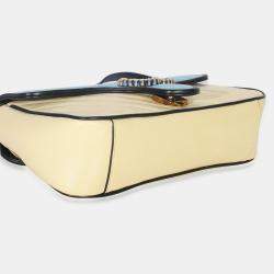 Pre Owned Gucci Blue Yellow Calfskin Matelasse Diagonal Torchon Small GG Marmont Bag