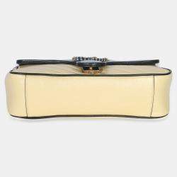 Pre Owned Gucci Blue Yellow Calfskin Matelasse Diagonal Torchon Small GG Marmont Bag