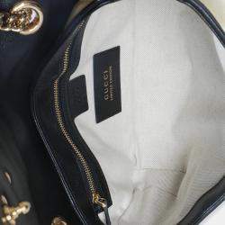 Pre Owned Gucci Blue Yellow Calfskin Matelasse Diagonal Torchon Small GG Marmont Bag