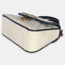 Pre Owned Gucci Navy White Calfskin Matelasse Diagonal Torchon Mini GG Marmont Top Handle