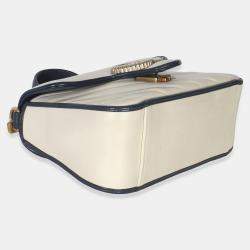 Pre Owned Gucci Navy White Calfskin Matelasse Diagonal Torchon Mini GG Marmont Top Handle