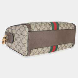 مملوكة مسبقًا Gucci Beige GG Monogram Canvas Web Medium Ophidia Boston Bag