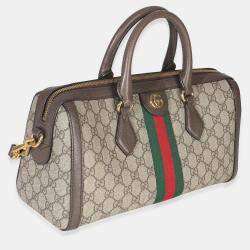 مملوكة مسبقًا Gucci Beige GG Monogram Canvas Web Medium Ophidia Boston Bag
