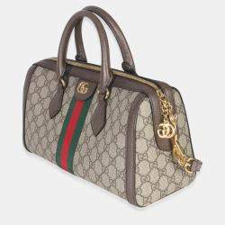مملوكة مسبقًا Gucci Beige GG Monogram Canvas Web Medium Ophidia Boston Bag